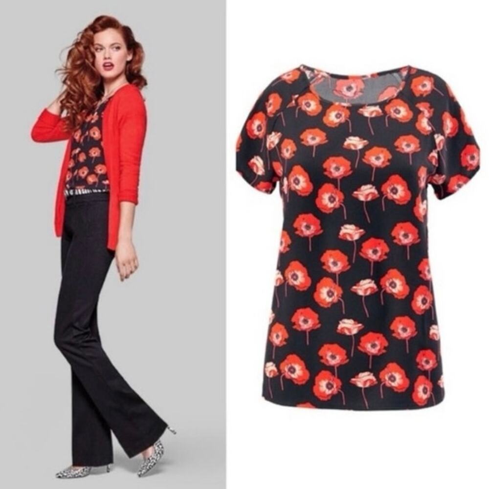CAbi Flanders poppy print blouse S